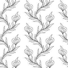 Seamless floral black and white pattern.