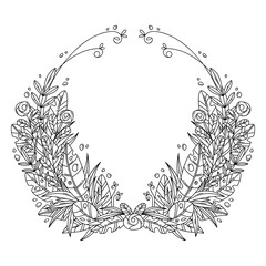 Beautiful greeting card with floral cartoon wreath.