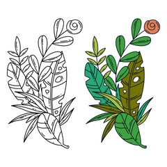 Vector separated illustration of tropical leaves and flower.