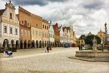 Naklejka premium Main square in beautiful medieval city of Telc, Czech republic. Medieval architecture.