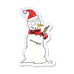 retro distressed sticker of a cartoon snowman