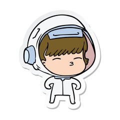 sticker of a cartoon curious astronaut