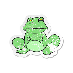 retro distressed sticker of a cartoon frog