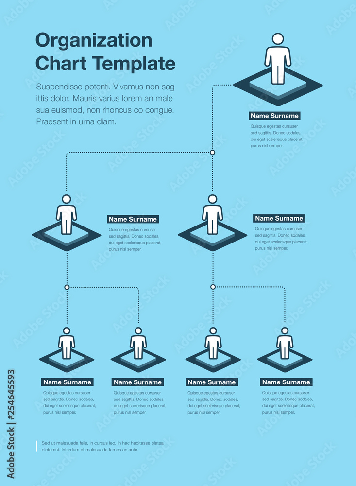 Poster Company organization hierarchy chart template with place for your content - blue version. Easy to use for your website or presentation.