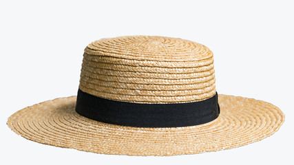 The front view of the straw hat is placed on a white background.