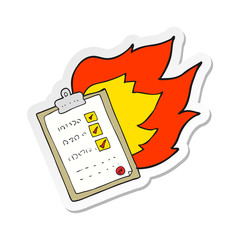 sticker of a cartoon checklist burning