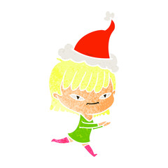 retro cartoon of a woman wearing santa hat