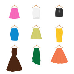 Set of different types of skirts.