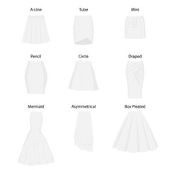 Set of different types of skirts.