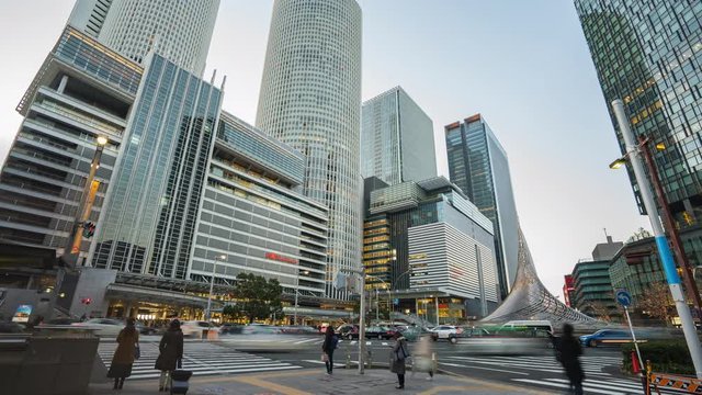 Nagoya city downtown day to night time lapse in Nagoya, Japan