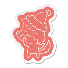 cartoon  sticker of a fox wearing santa hat