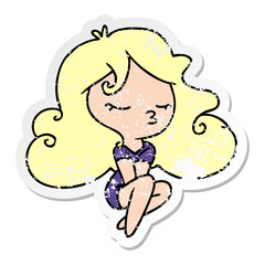 distressed sticker cartoon of cute kawaii girl