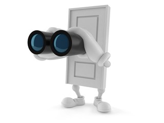 Door character looking through binoculars