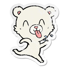 distressed sticker of a rude cartoon polar bear sticking out tongue
