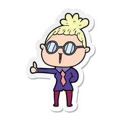 sticker of a cartoon woman wearing spectacles