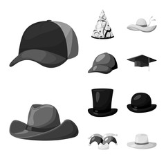 Vector design of hat and helmet logo. Collection of hat and profession stock vector illustration.