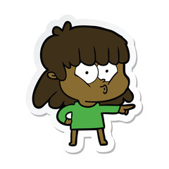 sticker of a cartoon whistling girl