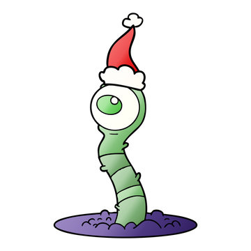 gradient cartoon of a alien swamp monster wearing santa hat