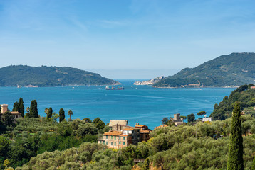 Fototapeta na wymiar Gulf of La Spezia and Porto Venere town - Liguria Italy
