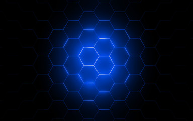 3d illustration of modern honeycomb with blue light
