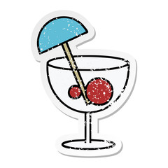 distressed sticker of a cute cartoon fancy cocktail