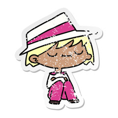 distressed sticker cartoon of a cute kawaii person