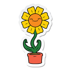 sticker of a happy cartoon flower