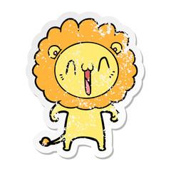Obraz premium distressed sticker of a happy cartoon lion