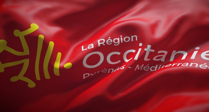 Drapeau officiel d'Occitanie, France.