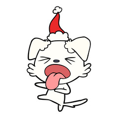 line drawing of a disgusted dog wearing santa hat