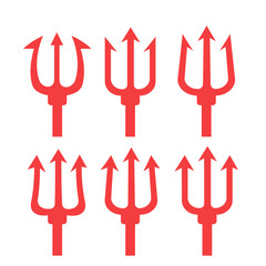 Trident Silhouette Set. Trident devil flat. Neptune red vector trident