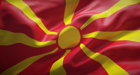 Official flag of the Republic of North Macedonia. - obrazy, fototapety, plakaty