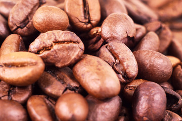 roasted coffee grains. Macro shot