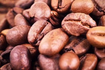 Macro shot roasted coffee grains