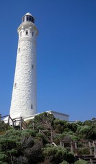 Fototapeta na wymiar The Cape Leeuwin Lighthouse is a lighthouse located on the headland of Cape Leeuwin, the most south-westerly point on the mainland of the Australian Continent, in the state of Western Australia. 