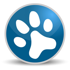Paw on blue glossy round vector icon in eps 10. Editable modern design internet button on white background
