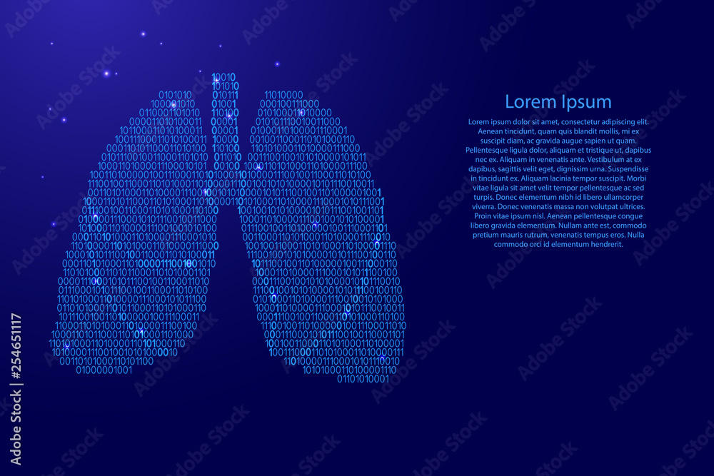 Wall mural Lungs human anatomy respiratory organ abstract schematic from blue ones and zeros binary digital code with space stars for banner, poster, greeting card. Vector illustration. - Wall murals