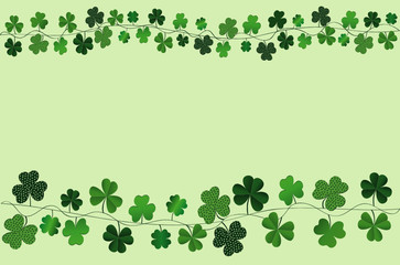 Green festive bunting with clover. Irish holiday - Happy St. Patrick's Day with a garland of three-leaf. Greeting card, poster, banner. Vector