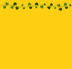 Green festive bunting with clover. Irish holiday - Happy St. Patrick's Day with a garland of three-leaf. Greeting card, poster, banner. Vector