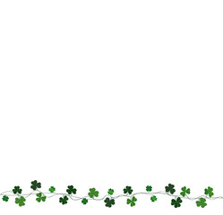 Green festive bunting with clover. Irish holiday - Happy St. Patrick's Day with a garland of three-leaf. Greeting card, poster, banner. Vector