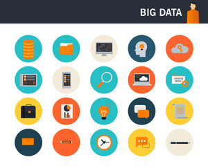Big data concept flat icons