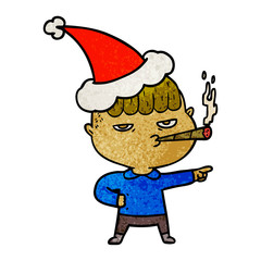 textured cartoon of a man smoking wearing santa hat