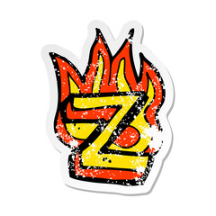 retro distressed sticker of a cartoon flaming letter