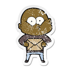 distressed sticker of a cartoon bald man staring