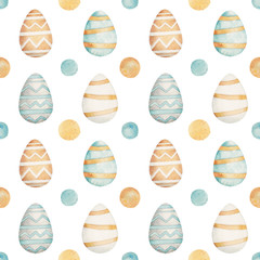 Easter pattern in watercolor style. Beautiful seamless pattern with easter. Can be used for printed products: wallpaper, wrapping paper, napkins, cards, stickers, printing on fabrics.