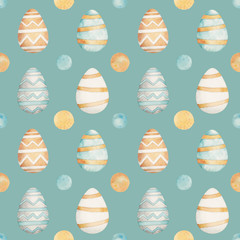 Easter pattern in watercolor style. Beautiful seamless pattern with easter. Can be used for printed products: wallpaper, wrapping paper, napkins, cards, stickers, printing on fabrics.