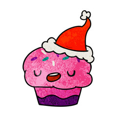christmas textured cartoon of kawaii cupcake