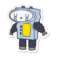 sticker of a cartoon robot crying