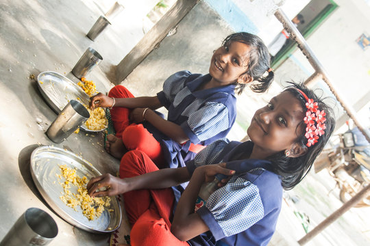 Indian School Children's having lunch