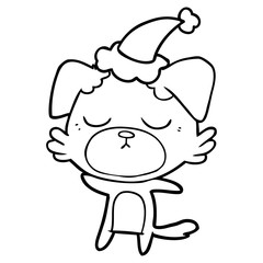cute line drawing of a dog wearing santa hat